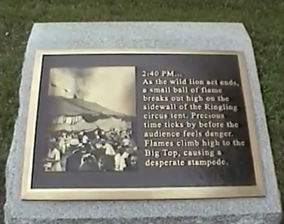One of the markers on site at the Hartford Circus Fire memorial.