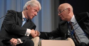 Former President Bill Clinton (left), also founder of the William J. Clinton Foundation and UN Special Envoy to Haiti is welcomed by Klaus Schwab (right), founder and executive chairman of the World Economic Forum (WEF), at a special session on Haiti during the 2010 WEF annual meeting in Davos, Switzerland.  Copyright by World Economic Forum, swiss-image.ch/Photo by Remy Steinegger
